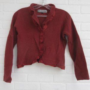 Melanie Lyne Rust Cropped Satin Edged 100% Wool Cardigan Size Large
